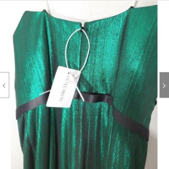 NWT Marchesa Notte Emerald Strapless Metallic Lame Gown Dress 4 - Picture 6 of 11